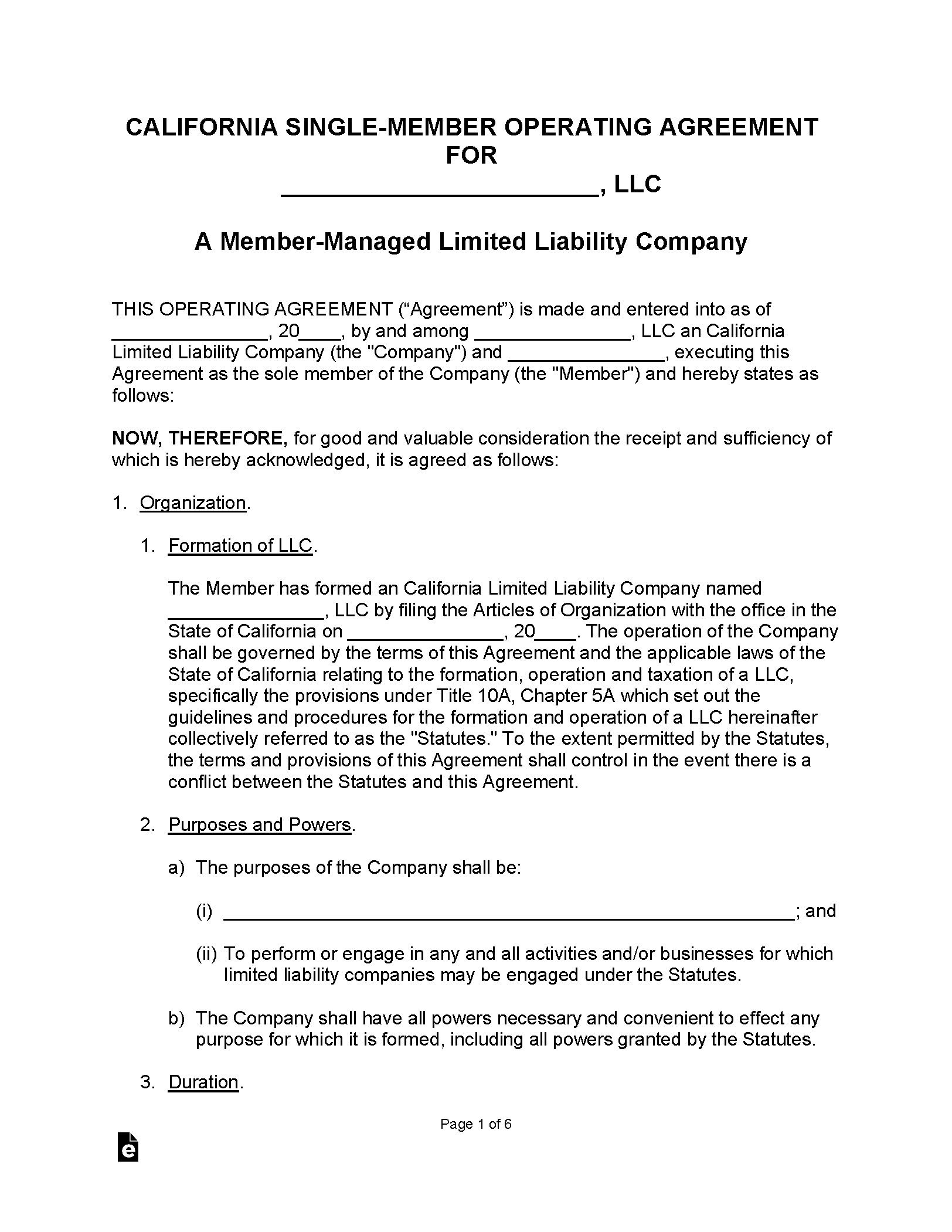 Free california llc operating agreement templates 2 secretary of