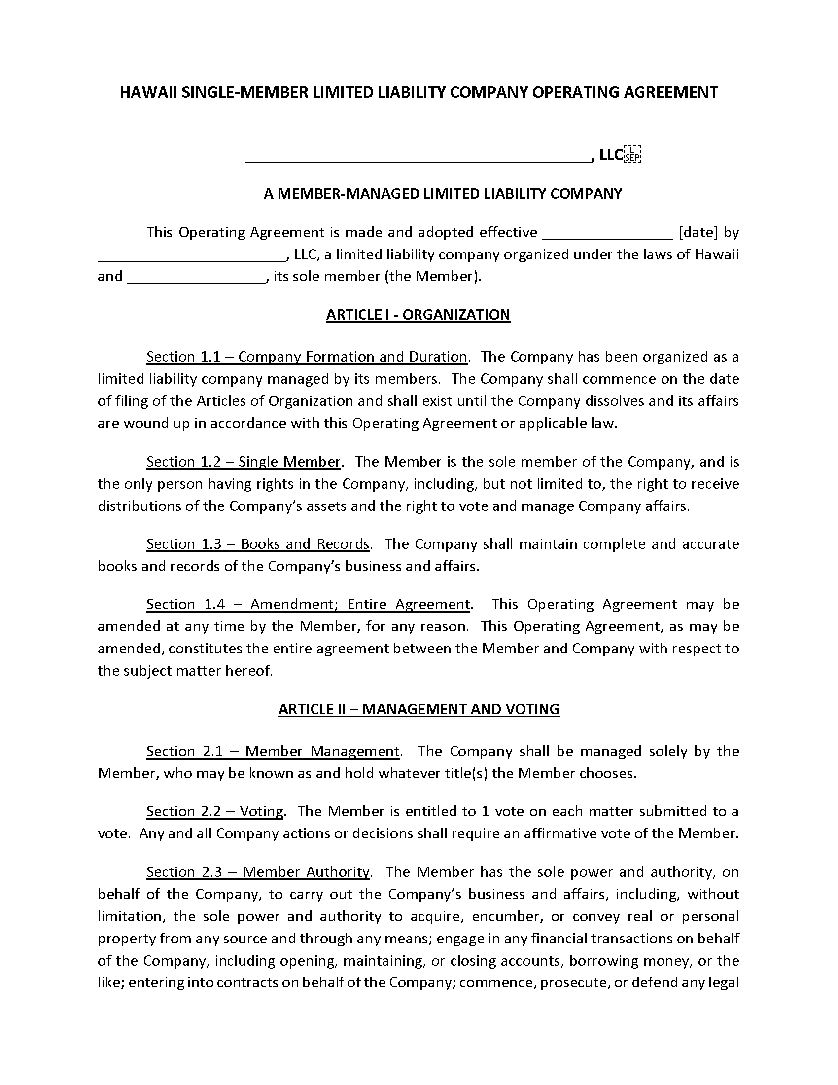 free-hawaii-single-member-llc-operating-agreement-templates-5