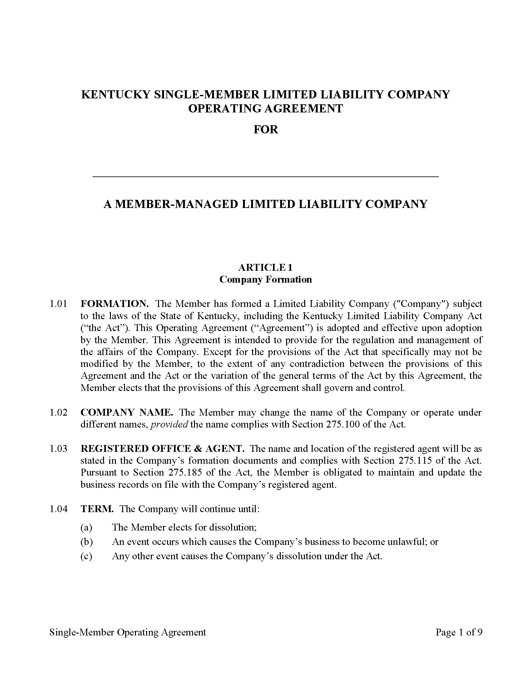 Free Kentucky LLC Operating Agreement Templates 2 Secretary Of free-kentucky-llc-operating-agreement-templates-2-secretary-of