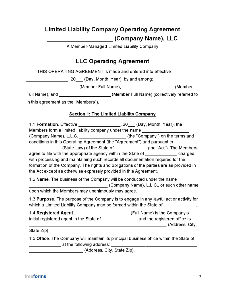 Free Multi-member Llc Operating Agreement Templates (5) - Secretary Of 