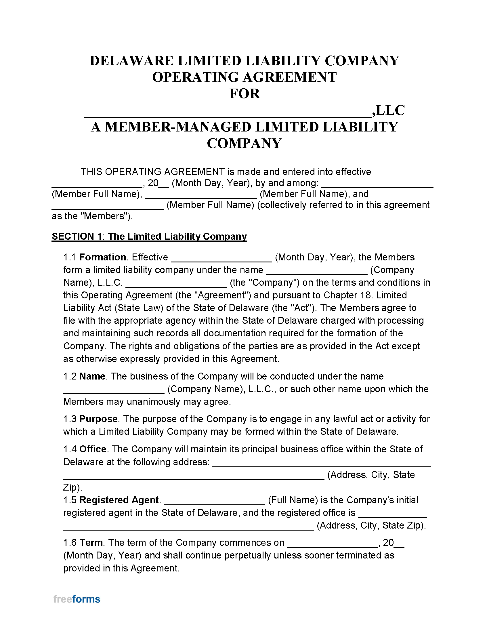 Free Delaware Multi-Member LLC Operating Agreement Templates (5 ...