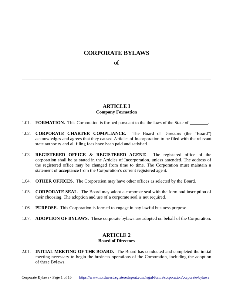 Free Corporate Bylaws Templates (3) - Secretary of State | PDF | WORD