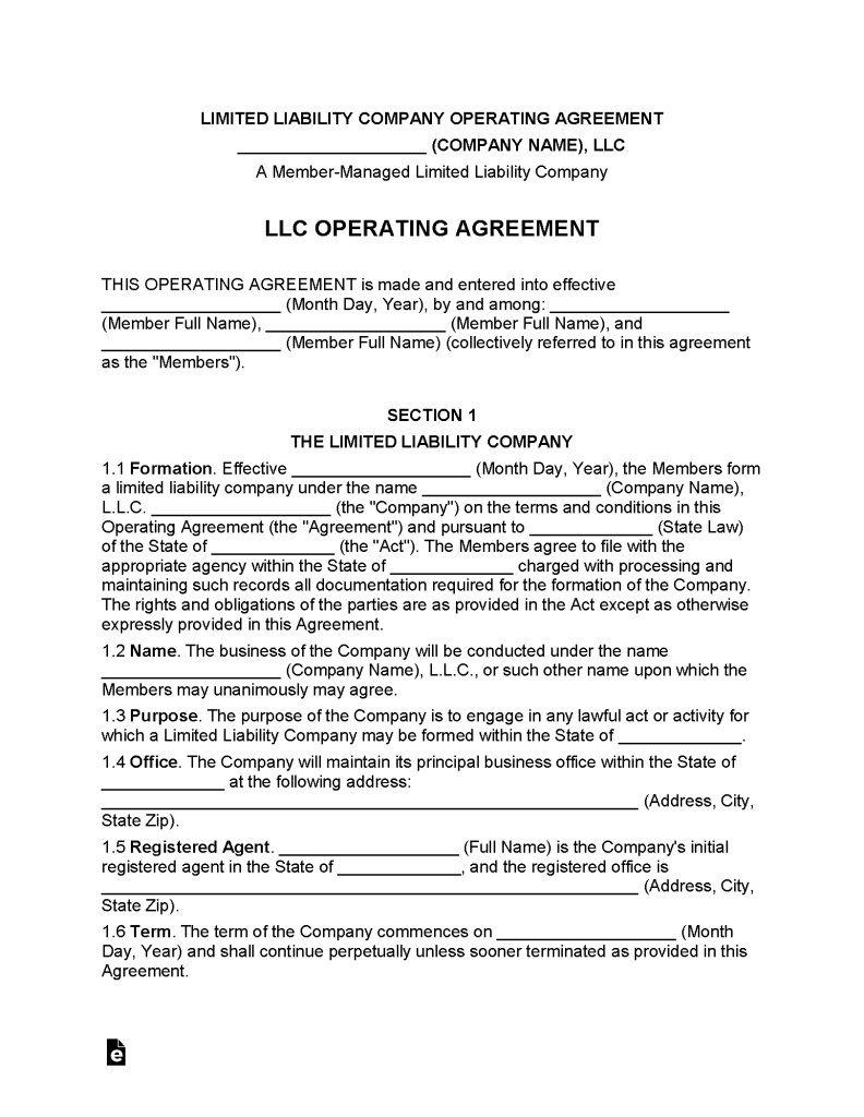 Free Llc Operating Agreement Templates 2 Secretary Of State Pdf Word 