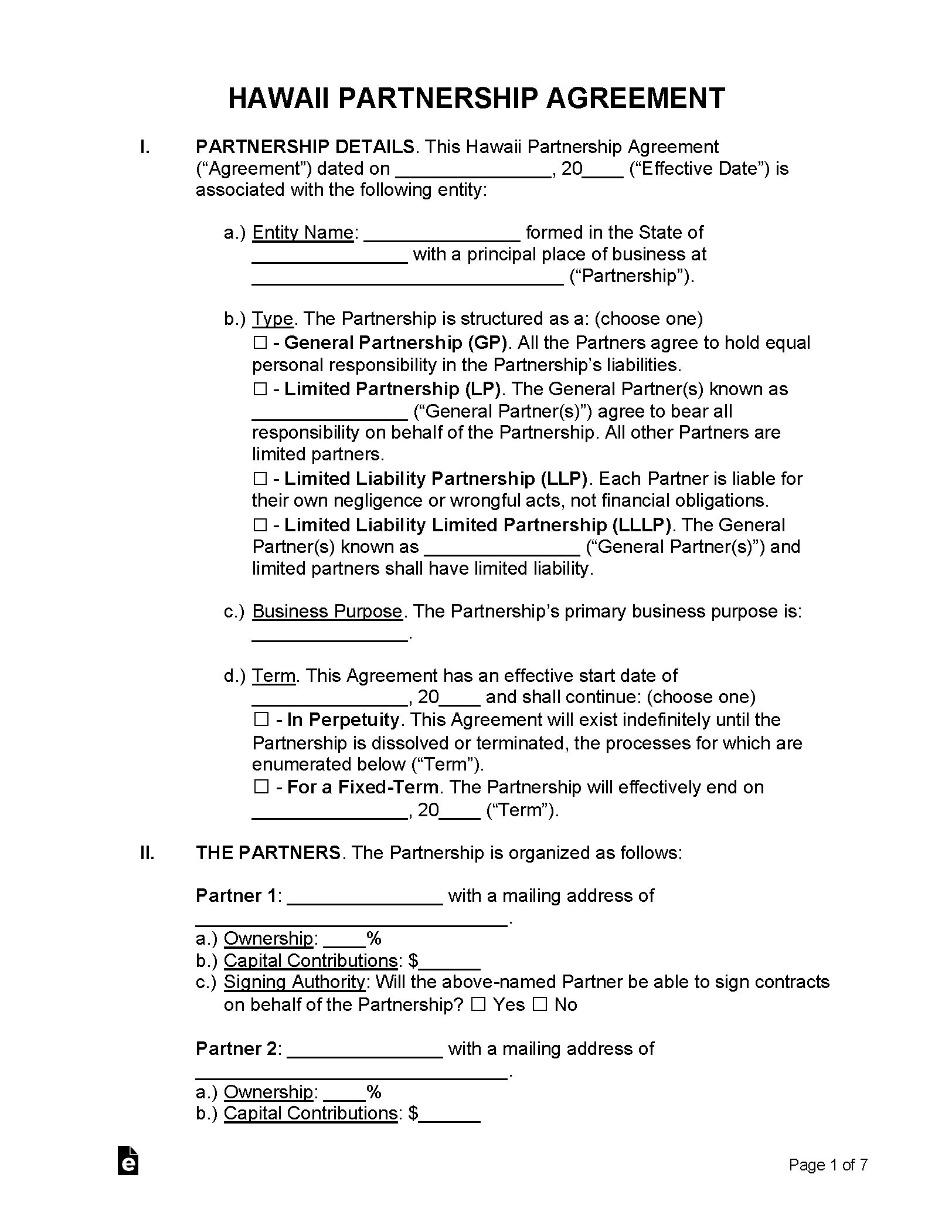 Free hawaii partnership agreement template 6 secretary of state