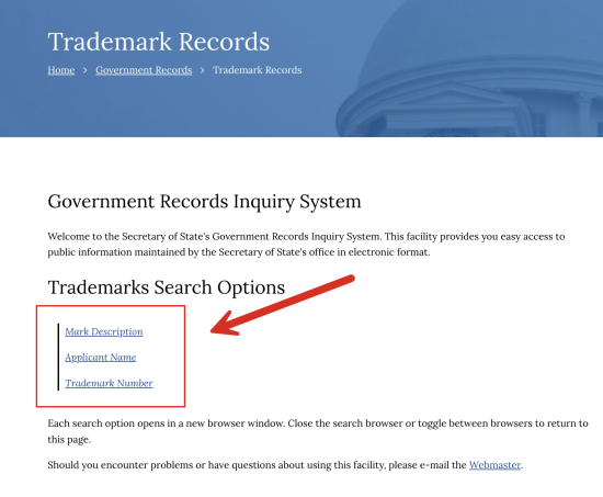 Alabama Trademark Records Search Options