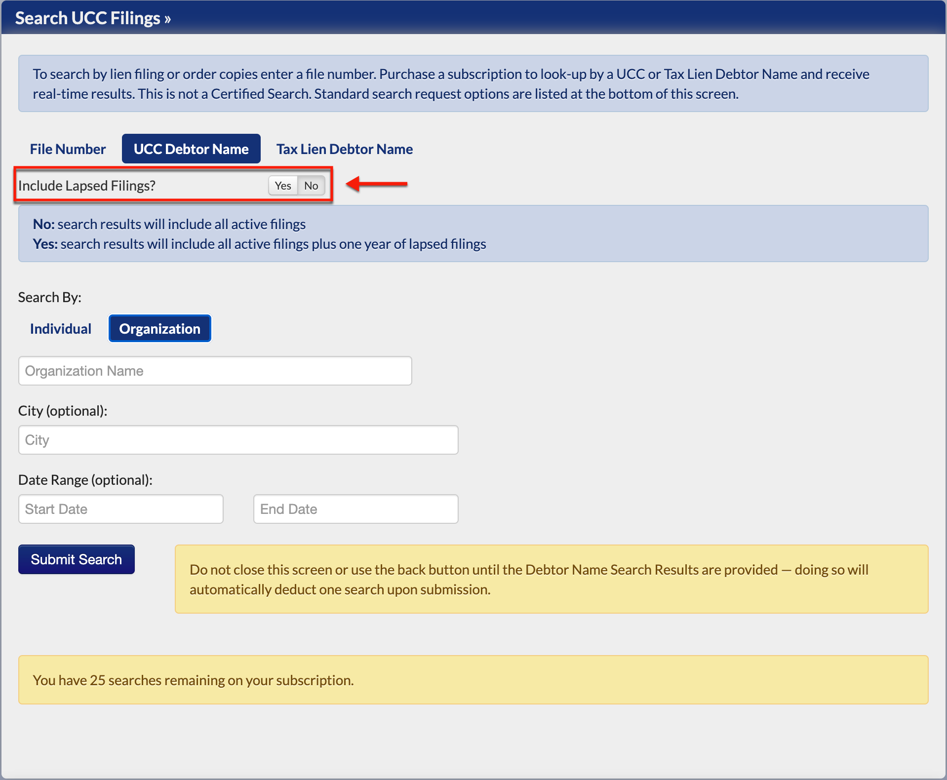 Include/exclude Option Minnesota UCC Search - Secretary of State